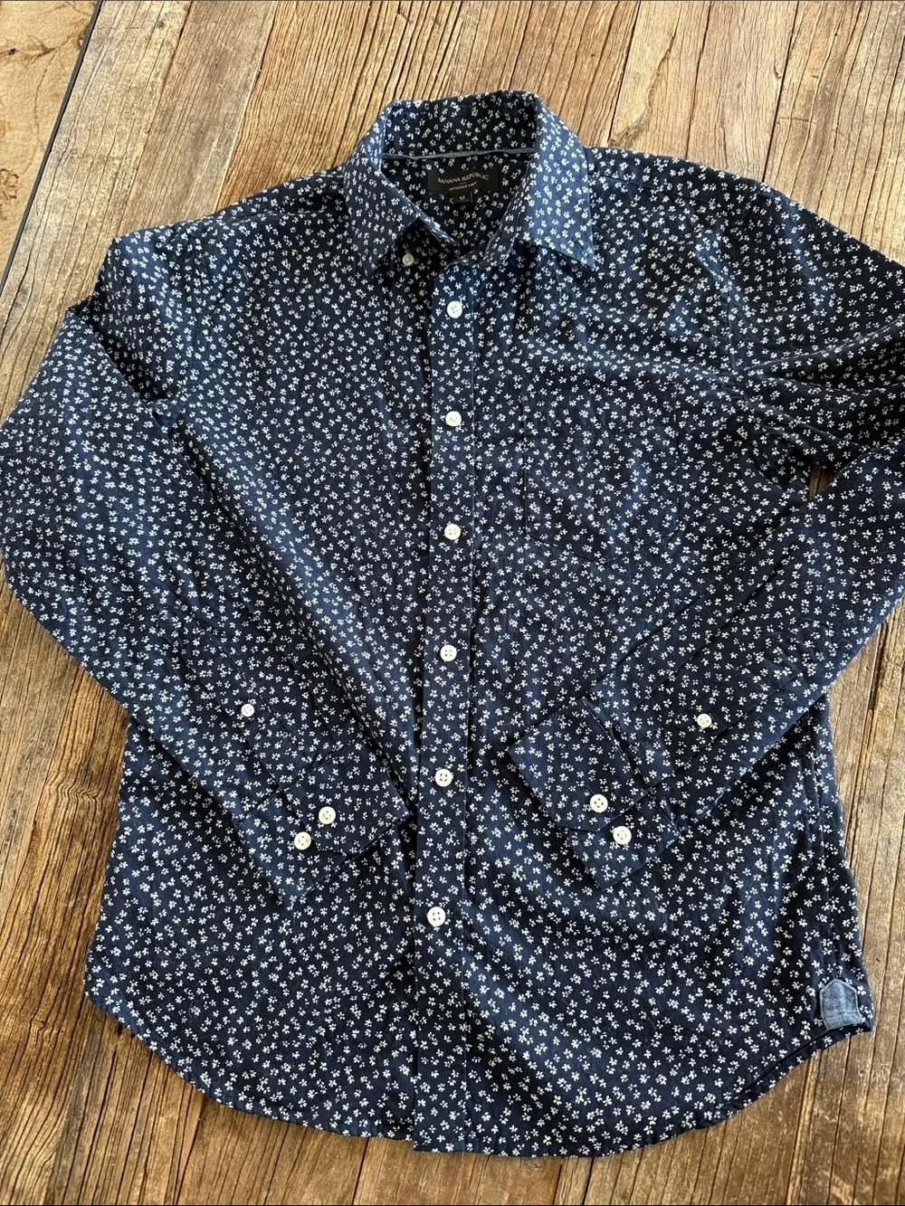 Banana Republic Men's Navy Button-Down Untucked Shirt